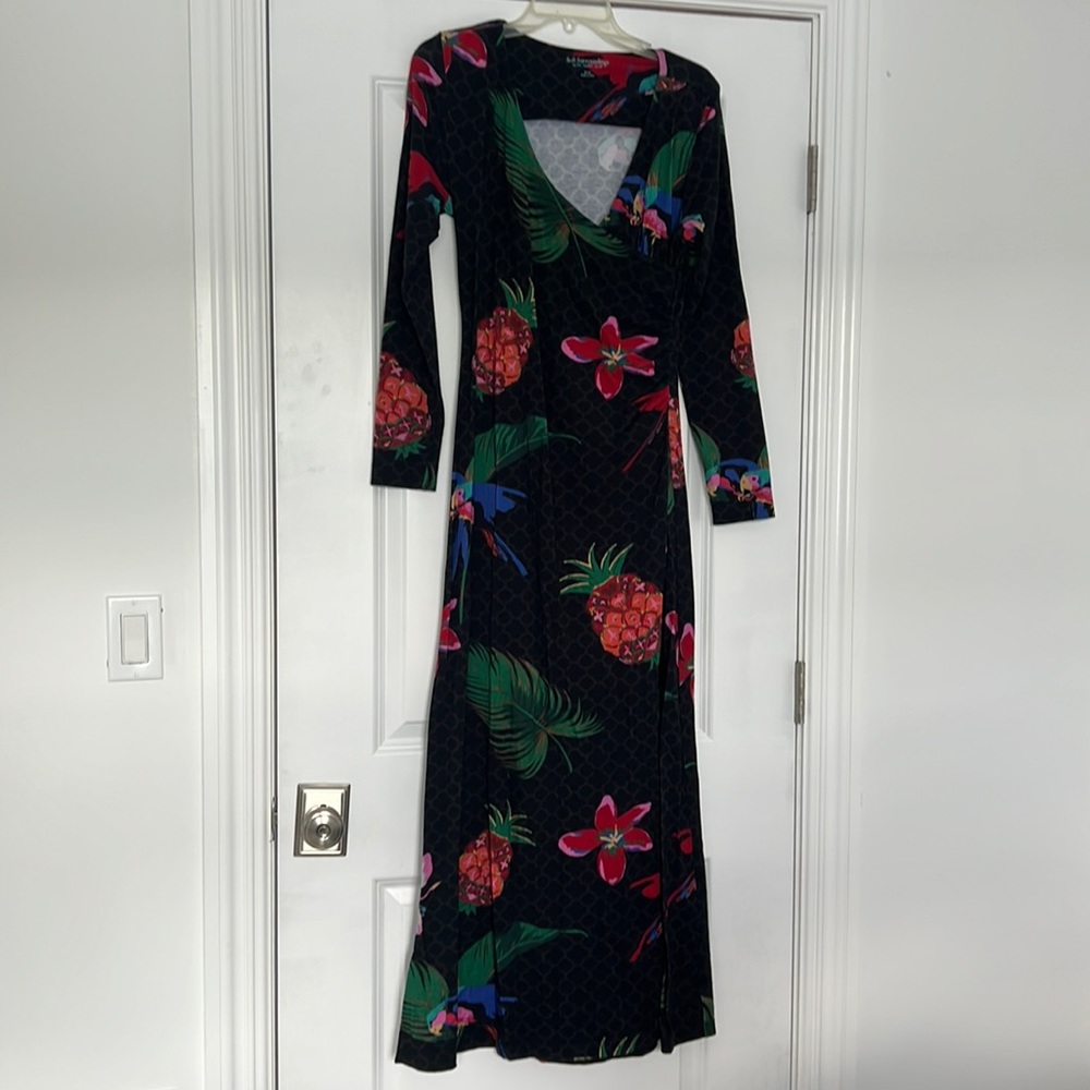 SOFT SURROUNDINGS PRINTED FITTED MAXI DRESS TROPICAL